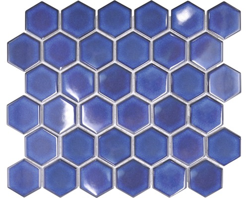 Mosaik keramik Hexagon HX 560 blå blank 32,5x28,1 cm Sexkantig mosaikplatta