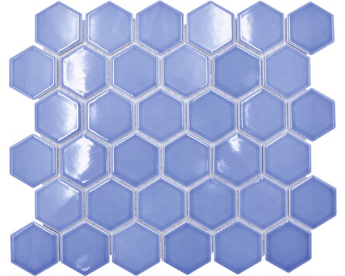 Mosaik keramik Hexagon HX580 ljusblå blank 32,5x28,1 cm Sexkantig mosaikplatta