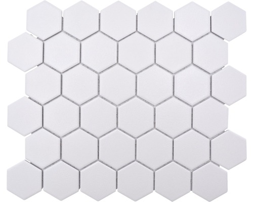 Mosaik keramik Hexagon HX AT51 vit matt 32,5x28,1 cm Mosaikplatta med sexkantig form