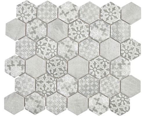 Mosaik keramik Hexagon curio HX CURIO G grå matt 32,5x28,1 cm