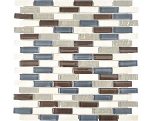 Mosaik glas sten XCM IL037 beige brun 29,8 x 30,4 cm Mosaikplatta med rektangulära stenar i olika färger