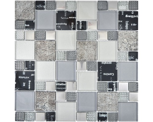 Mosaik XCM MC529 29,8x29,8 cm Mix Silver Black Mosaikplatta med glas-, sten- och metallelement