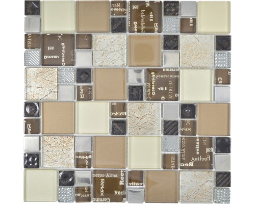 Mosaik glas XCM MC539 silver beige brun 29,8 x 29,8 cm Mosaikplatta med glas- och stenelement för vägg och golv