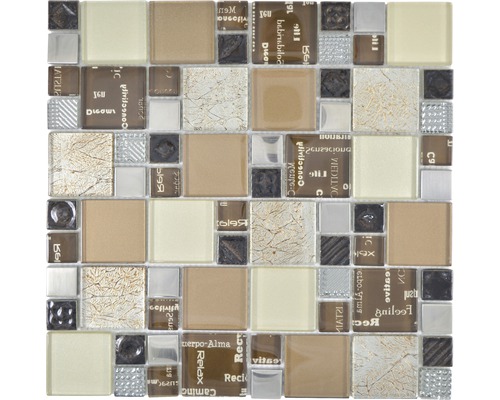 Mosaik glas XCM MC539 silver beige brun 29,8 x 29,8 cm