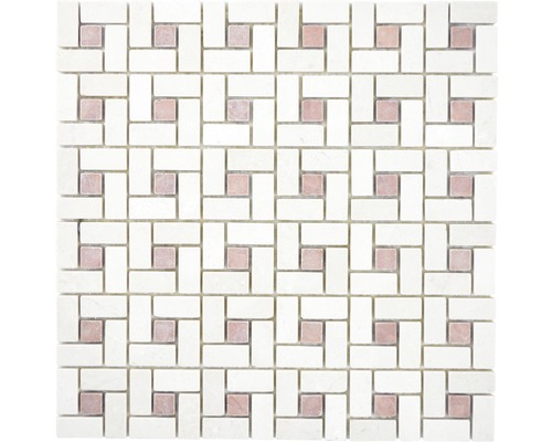 Mosaik natursten XNM BS27 beige röd 30,5 x 30,5 cm Mosaikplatta med geometriskt mönster av marmor