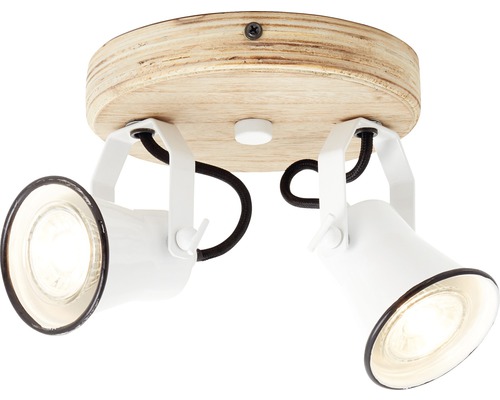 Taklampa med två spotlights och träsockel