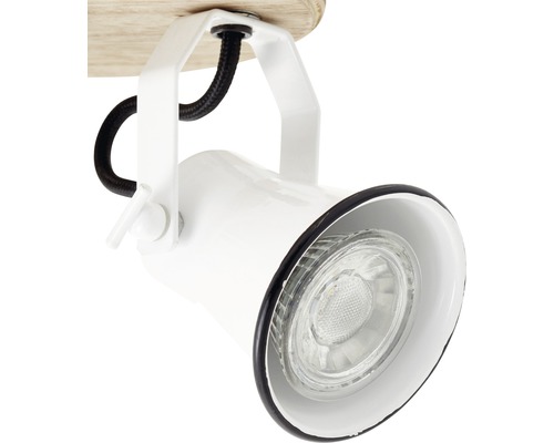 Vit taklampa med träsockel och justerbar spotlight