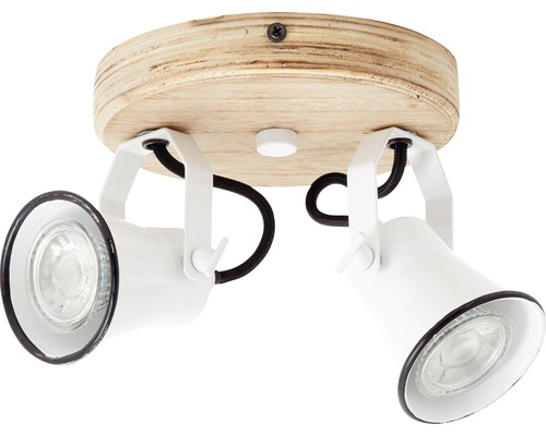 Taklampa med två spotlights och träsockel