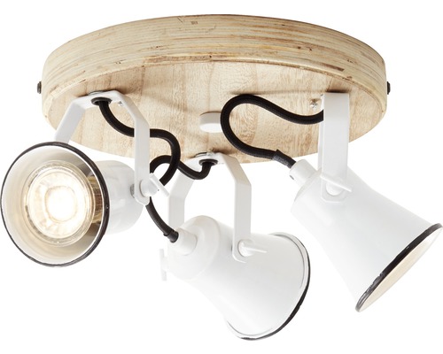 Taklampa med tre spotlights och träsockel