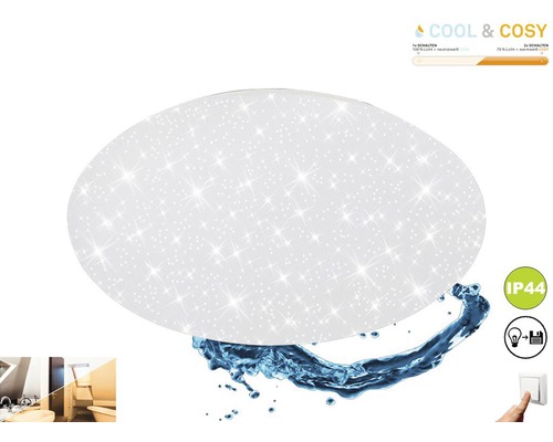 Taklampa BRILONER Cool&Cosy LED stjärndekor 18W 1600lm 2700-4000K varmvit/neutralvit Ø 385mm IP44 vit