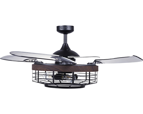 Takfläkt med lampa, metallhölje och blad