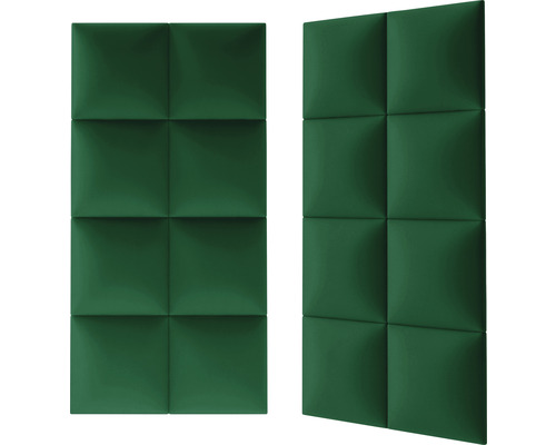 Två gröna, kvadratiskt quiltade väggpaneler