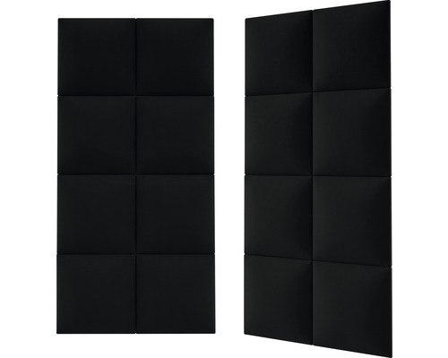 Två ljudisolerade paneler med fyrkantiga sektioner för väggmontering