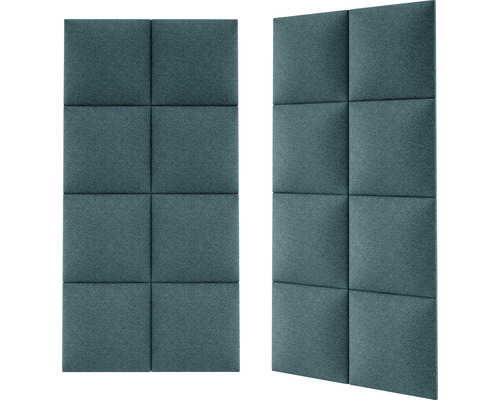 Två ljudabsorberande väggpaneler med kvadratiskt mönster