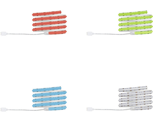 LED-strips i rött, grönt, blått och vitt uppradade