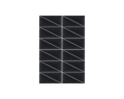 Rektangulära, mörka plattor med geometriskt mönster.