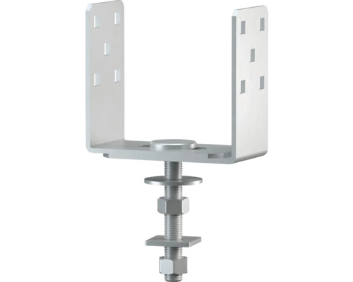 Justerbar stolpfot i metall med skruvar och muttrar