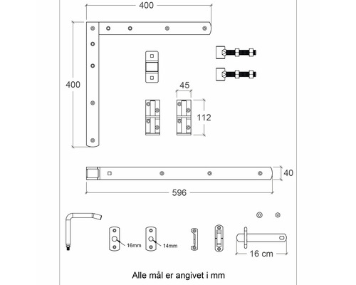 Teknisk ritning av dörrbeslag med mått i millimeter