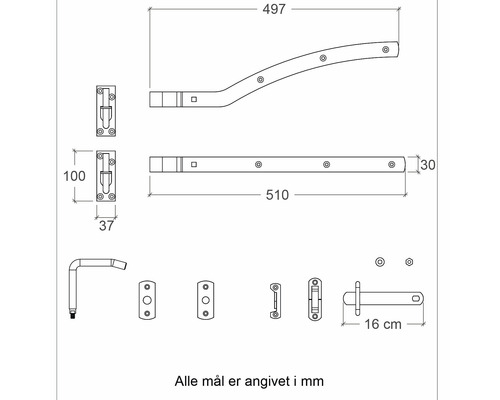 Teknisk ritning av ett fönsterluckstopp med mått