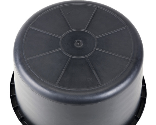 Undersida av en svart blomkruka