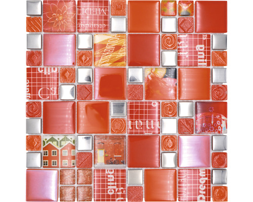 Mosaik glas XCM MC579 silver röd 29,8 x 29,8 cm