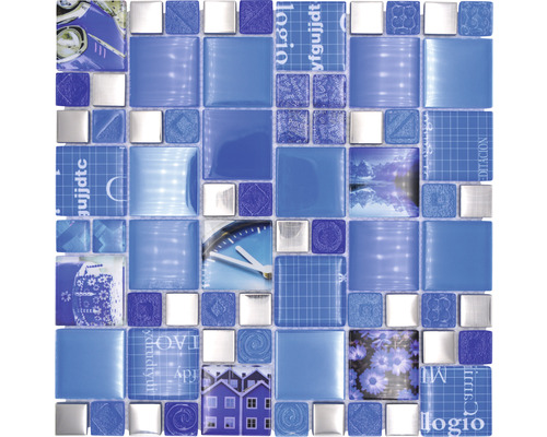 Mosaik glas XCM MC549 silver blå 29,8 x 29,8 cm