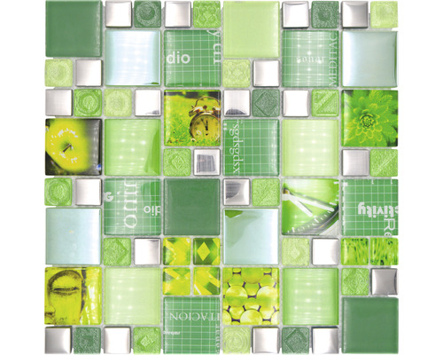 Mosaik glas XCM MC559 silver grön 29,8 x 29,8 cm