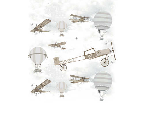 Tapet MARBURG Luftballong grå/brun 212x270cm Illustration med flygplan och luftballonger