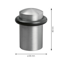 Dörrstopp i metall med gummibuffert och mått 46 millimeter hög och 35 millimeter diameter