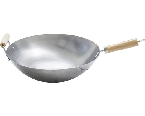 Wokpanna i stål med trähandtag
