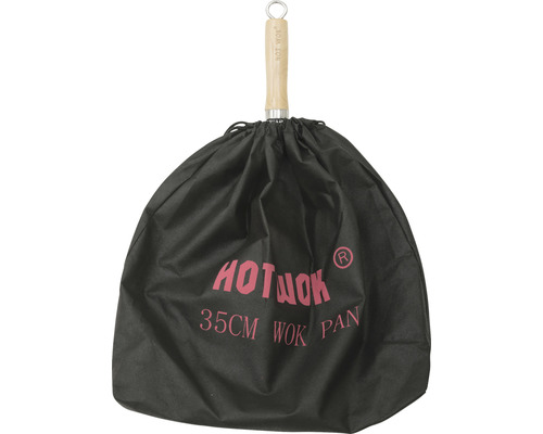 Wokpanna 35 cm i svart bärväska med trähandtag