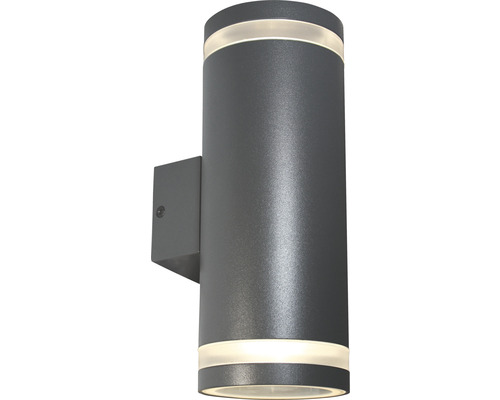 Grå vägglampa för utomhusbruk med cylindrisk design och integrerad belysning