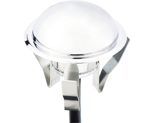 Kromfärgad LED-inbyggnadsspotlight med fästklämmor.