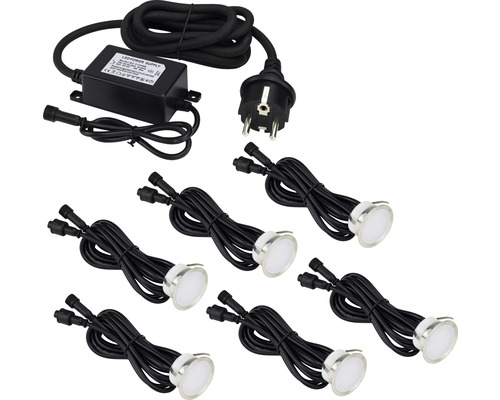 Infällda spotlights set med sex lampor, strömförsörjning och strömkabel