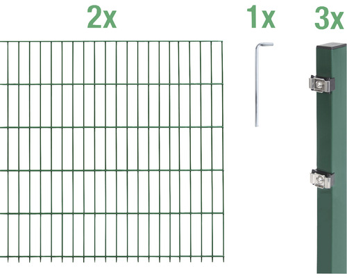 Stålnätspanel set ALBERTS med dubbla trådar 6/5/6 400x140cm grön