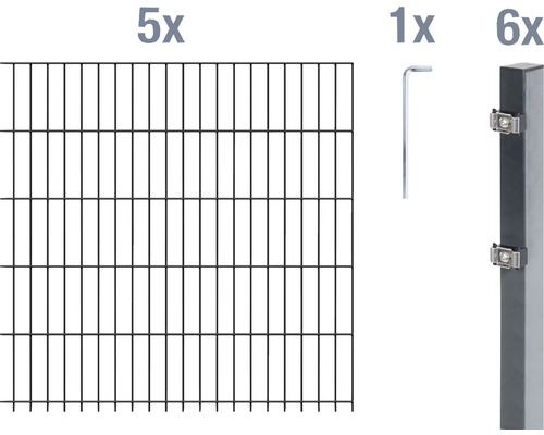 Stålnätspanel set ALBERTS med dubbla trådar 6/5/6 1000x140cm antracit