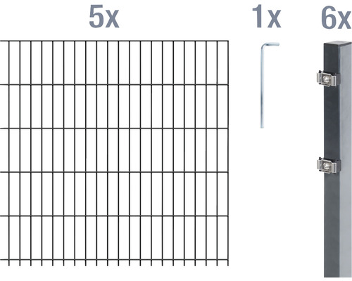 Stålnätspanel set ALBERTS med dubbla trådar 6/5/6 1000x160cm antracit