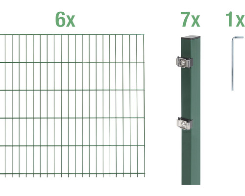 Stålnätspanel set ALBERTS med dubbla trådar 6/5/6 1200x140cm grön