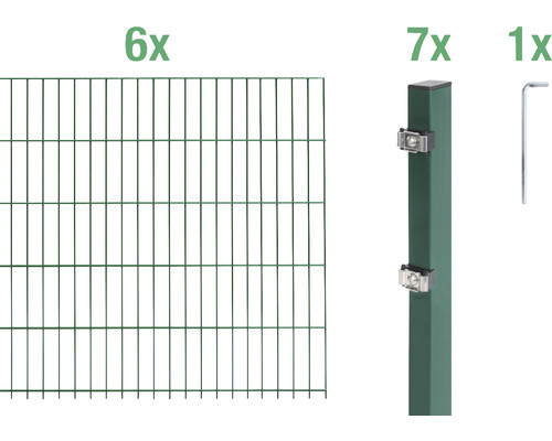 Stålnätspanel set ALBERTS med dubbla trådar 6/5/6 1200x160cm grön