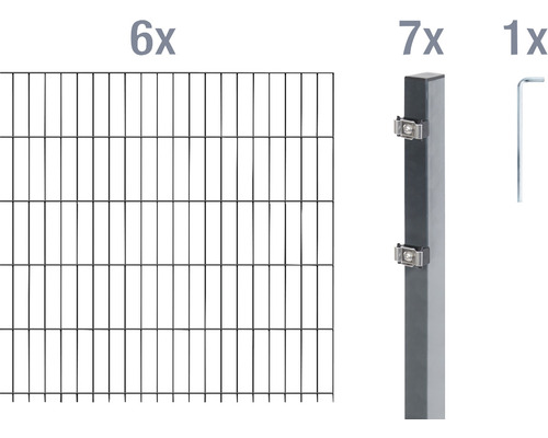 Stålnätspanel set ALBERTS med dubbla trådar 6/5/6 1200x140cm antracit