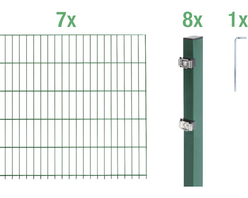 Stålnätspanel set ALBERTS med dubbla trådar 6/5/6 1400x140cm grön