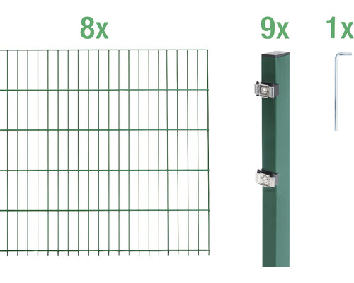 Stålnätspanel set ALBERTS med dubbla trådar 6/5/6 1600x140cm grön