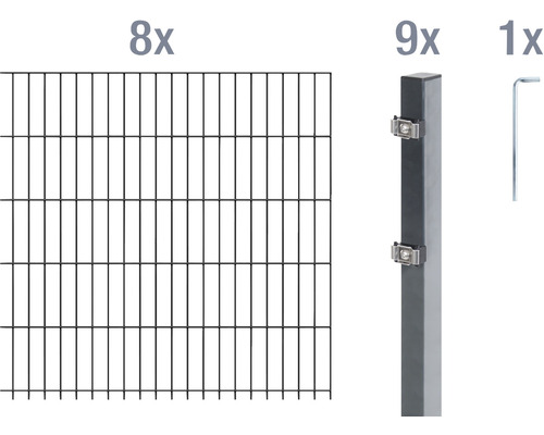 Stålnätspanel set ALBERTS med dubbla trådar 6/5/6 1600x140cm antracit