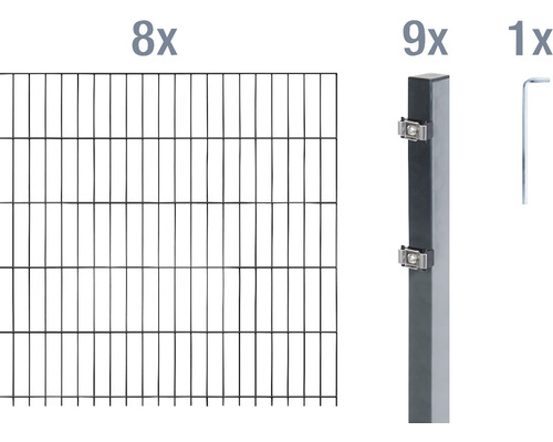 Stålnätspanel set ALBERTS med dubbla trådar 6/5/6 1600x160cm antracit