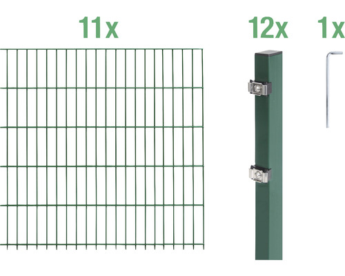 Stålnätspanel set ALBERTS med dubbla trådar 6/5/6 2200x140cm grön