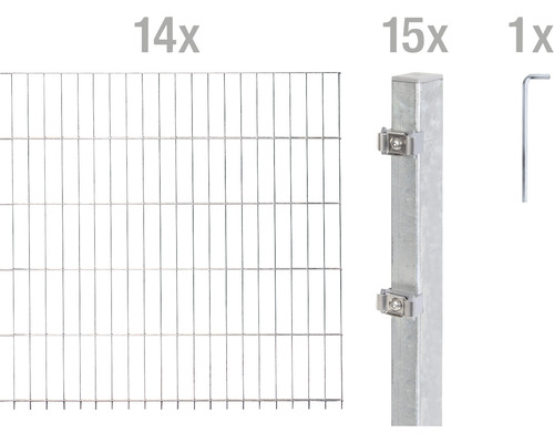 Stålnätspanel set ALBERTS med dubbla trådar 6/5/6 2800x160cm varmförzinkad Komplett stängselset med dubbeltrådsgaller, stängselstolpar och tillbehör
