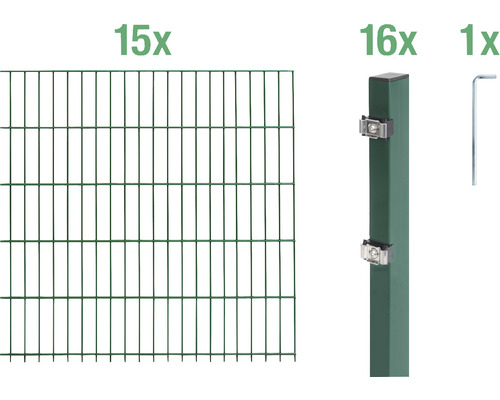 Stålnätspanel set ALBERTS med dubbla trådar 6/5/6 3000x140cm grön