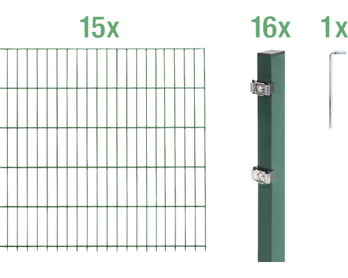 Stålnätspanel set ALBERTS med dubbla trådar 6/5/6 3000x160cm grön