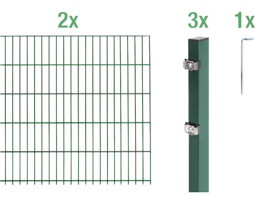 Stålnätspanel set ALBERTS med dubbla trådar 6/5/6 400x160cm grön