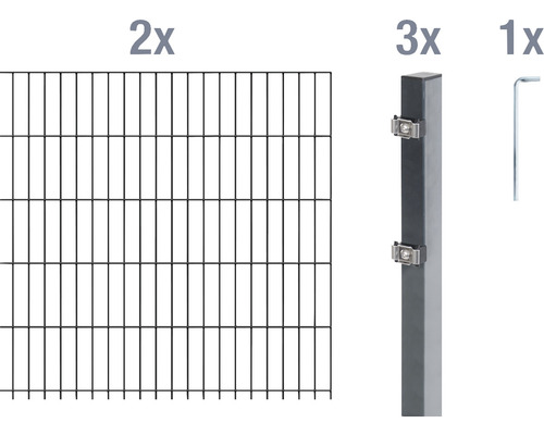 Stålnätspanel set ALBERTS med dubbla trådar 6/5/6 400x160cm antracit